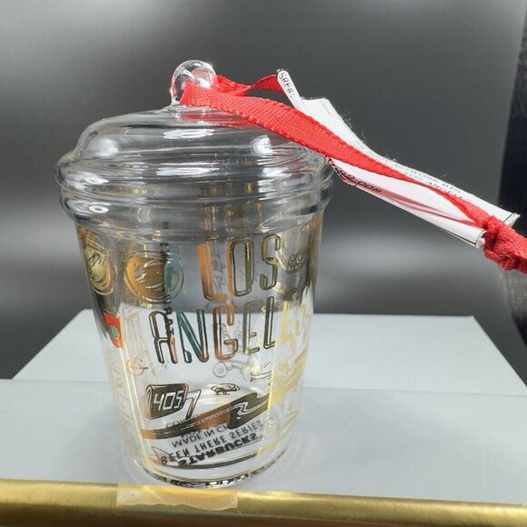 Starbucks Been There Series Glass Holiday Ornament Los Angeles Clear Gold Letter - Picture 9 of 12